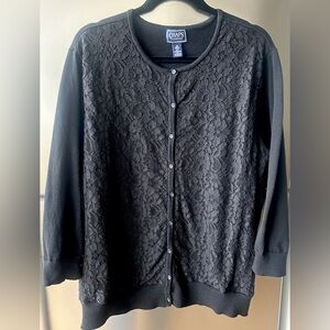 Chaps Black Lace Front Cardigan Sweater Womens 3X Button Up Plus Size